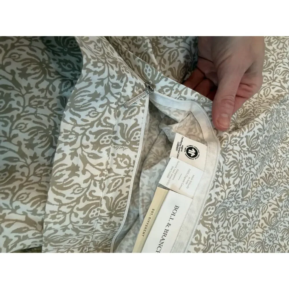 BOLL & BRANCH Signature Hemmed DUVET 3 Piece SET White Oak Floral Queen NEW $379